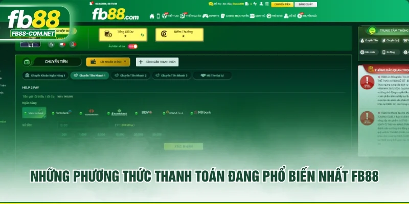 Những phương thức thanh toán đang phổ biến nhất FB88